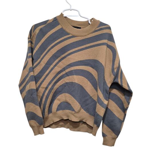 Rachel Rachel Roy Tan Gray Abstract Stripe Sweater Size Small - Picture 1 of 8